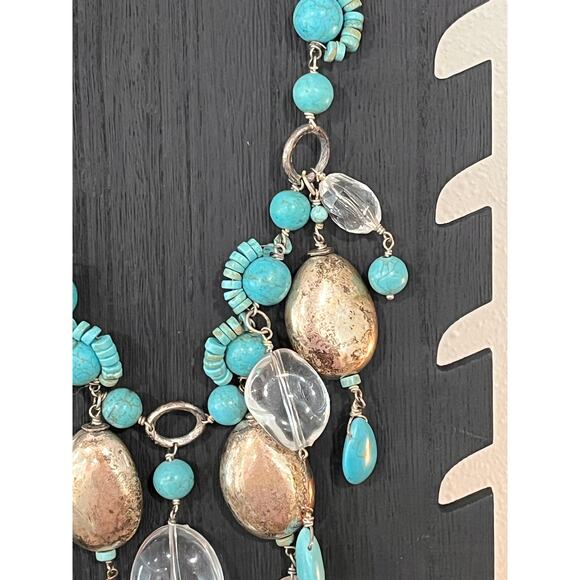 Chico’s Turquoise Statement Necklace Boho Southwestern Mixed Bead Silver Tone - Picture 5 of 9